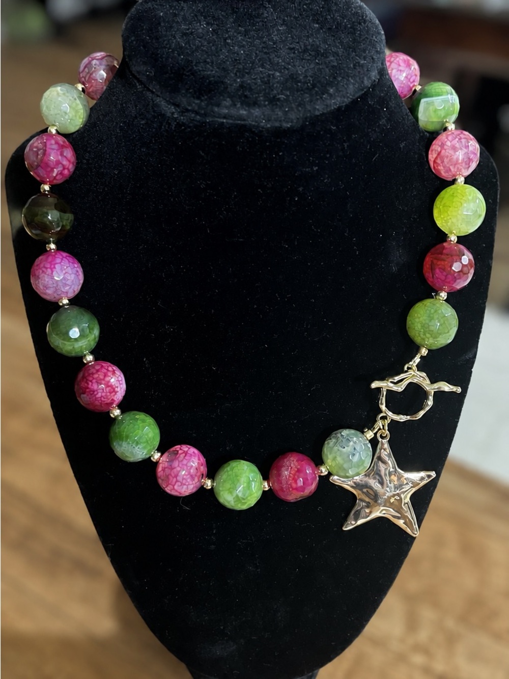 Candy Grape Beaded Pink & Green Star Necklace
